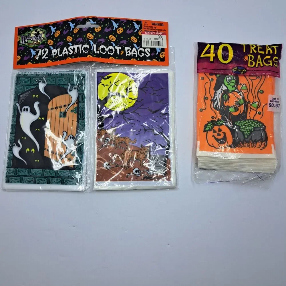 Vintage Halloween Treat Bags Goody Pack Loot Ghost Witch Pumpkin 90s Fun World